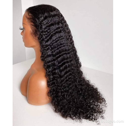 Wholesale price 13x4 HD Lace Front Wig deep wave real Human Hair For Black Woman Pre Plucked Brazilian Indian hair
